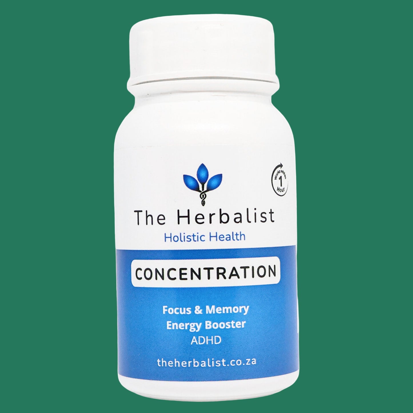 Bottle of 'Concentration' supplement by The Herbalist