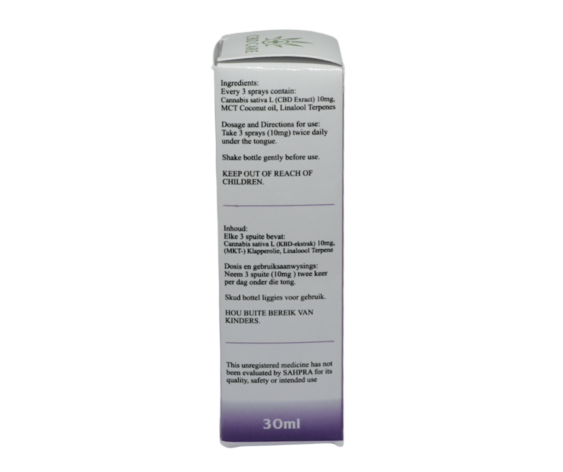 CBD Care Relaxing Oil Box Ingredients