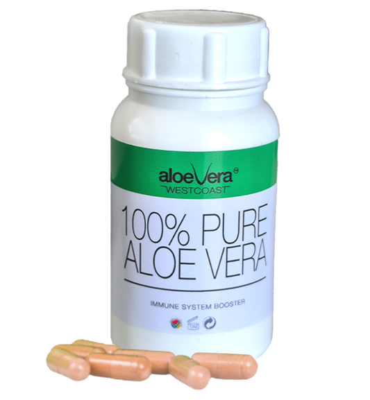Bottle of 100% Pure Aloe Vera with capsules 