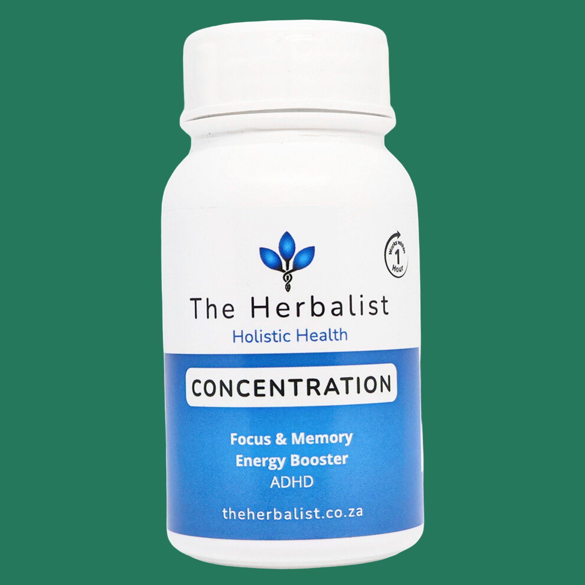 Bottle of 'Concentration' supplement by The Herbalist