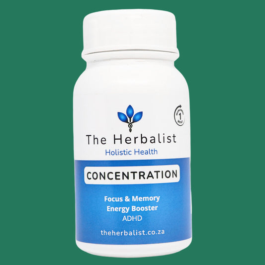 Bottle of 'Concentration' supplement by The Herbalist